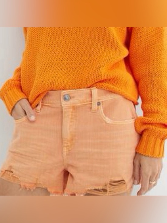aerie Pants - Aerie Orange Daydream Distressed Jean Shorts Size Medium